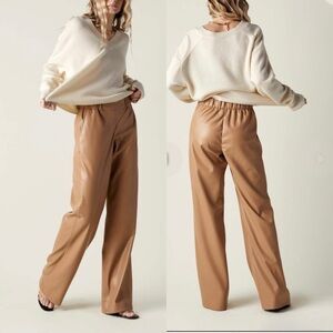 Anine Bing Koa High Rise Wide Straight Leg Vegan Leather Pants NWT - XS